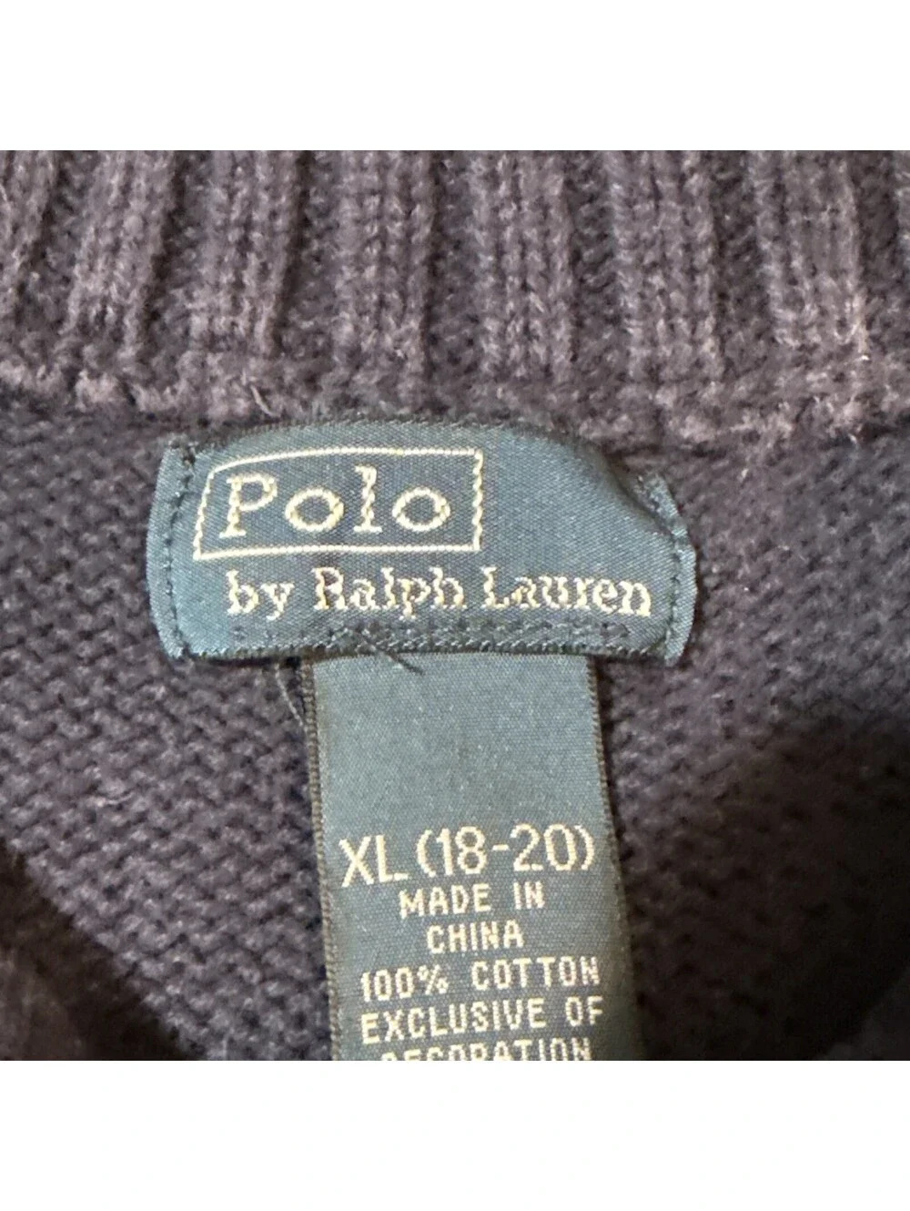 VTG- Polo Ralph Lauren Boy's Blue 1/4 Zip Pullover Mock Neck Sweater Youth XL